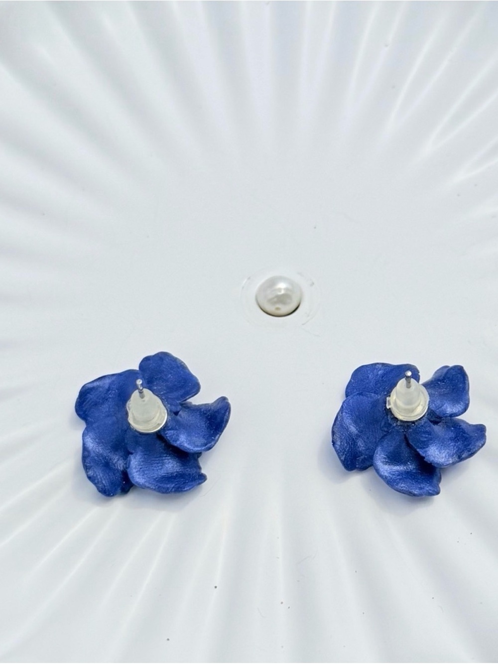 Navy Floral Stud Earrings - Picture 4 of 5